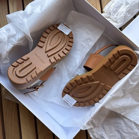 nib See by Chloé Martie Leather Slingback Wedge Sandals in Tan - Size 6