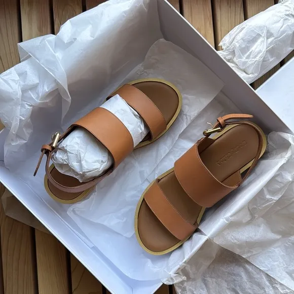 nib See by Chloé Martie Leather Slingback Wedge Sandals in Tan - Size 6
