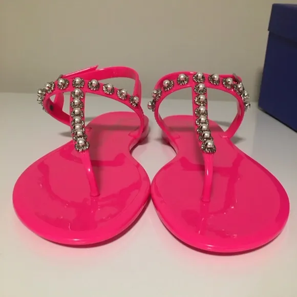 NIB Stuart Weitzman Goldie Pearl Crystal Jelly Sandals