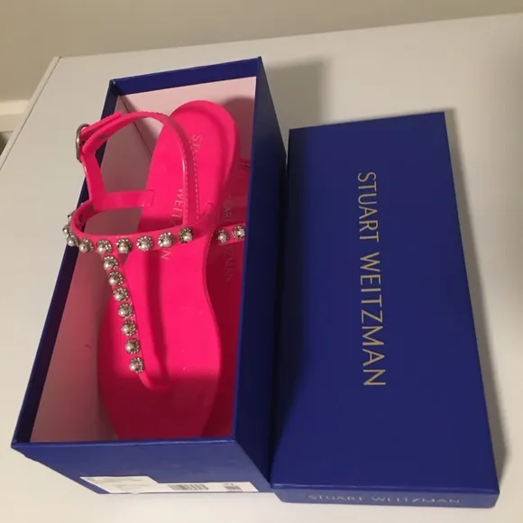 NIB Stuart Weitzman Goldie Pearl Crystal Jelly Sandals