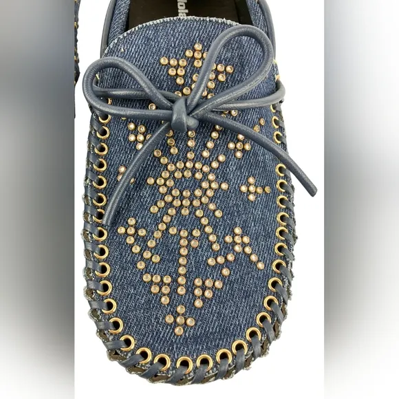 Nib sz 36(6) $288 Lola Cruz Blue Denim Studded Loafers