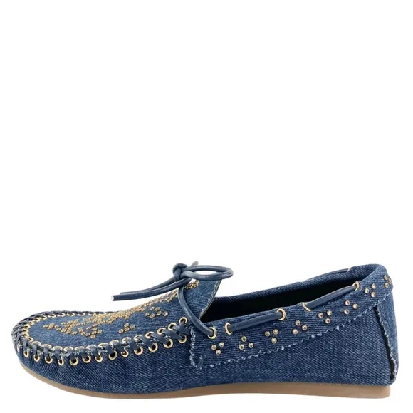 Nib sz 36(6) $288 Lola Cruz Blue Denim Studded Loafers