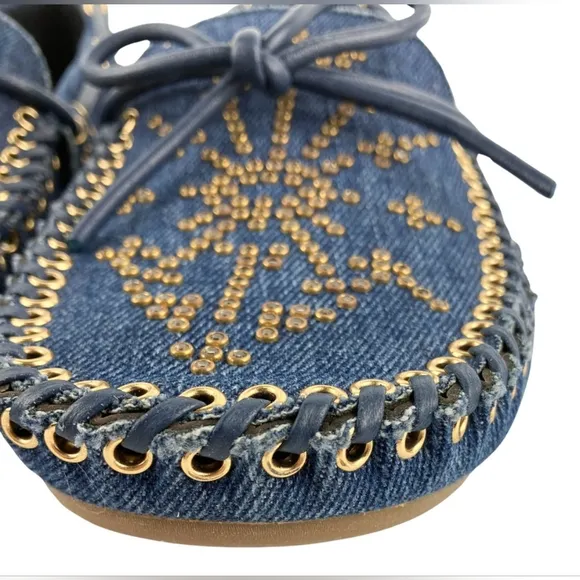 Nib sz 36(6) $288 Lola Cruz Blue Denim Studded Loafers