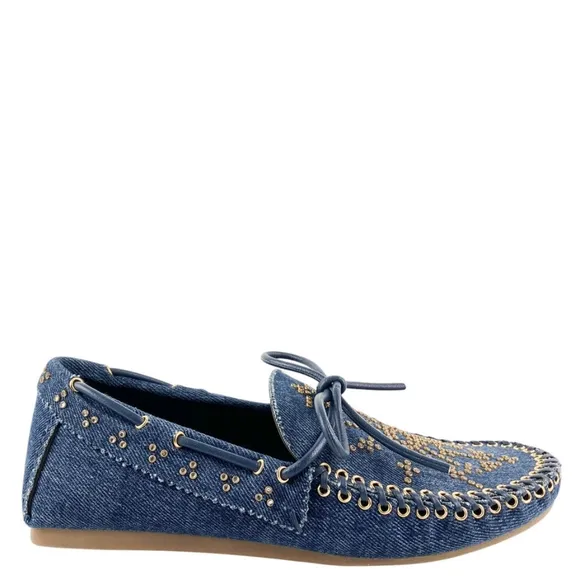 Nib sz 36(6) $288 Lola Cruz Blue Denim Studded Loafers