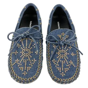 Nib sz 36(6) $288 Lola Cruz Blue Denim Studded Loafers