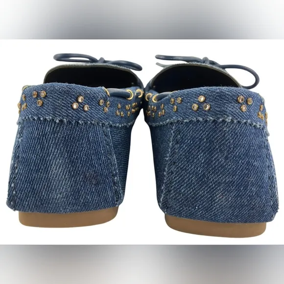 Nib sz 36(6) $288 Lola Cruz Blue Denim Studded Loafers