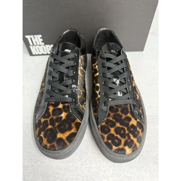 NIB THE KOOPLES Women’s Leopard Low Top Leather Urban Sneakers Size FR 41/US 10
