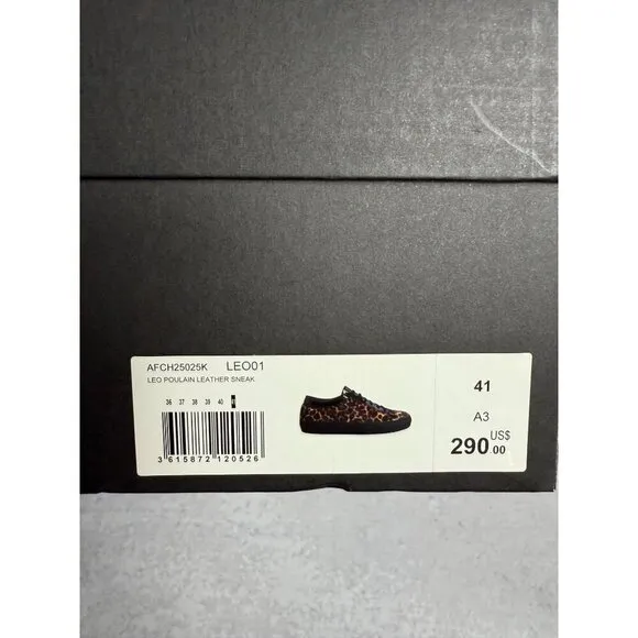 NIB THE KOOPLES Women’s Leopard Low Top Leather Urban Sneakers Size FR 41/US 10