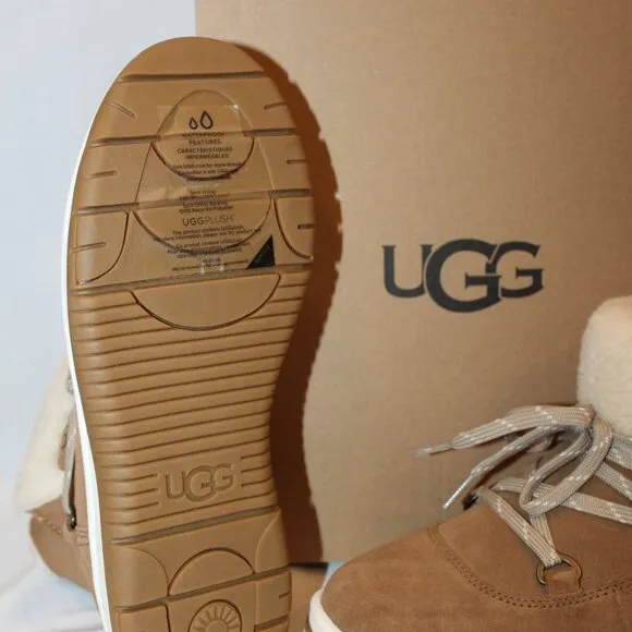 NIB UGG LAKESIDER HERITAGE LACE UP SUEDE SHEARLING LINED ANKLE‎ BOOTS CHESTNUT