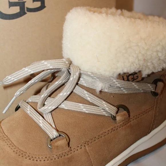 NIB UGG LAKESIDER HERITAGE LACE UP SUEDE SHEARLING LINED ANKLE‎ BOOTS CHESTNUT