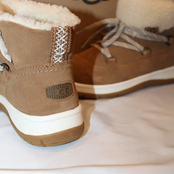 NIB UGG LAKESIDER HERITAGE LACE UP SUEDE SHEARLING LINED ANKLE‎ BOOTS CHESTNUT