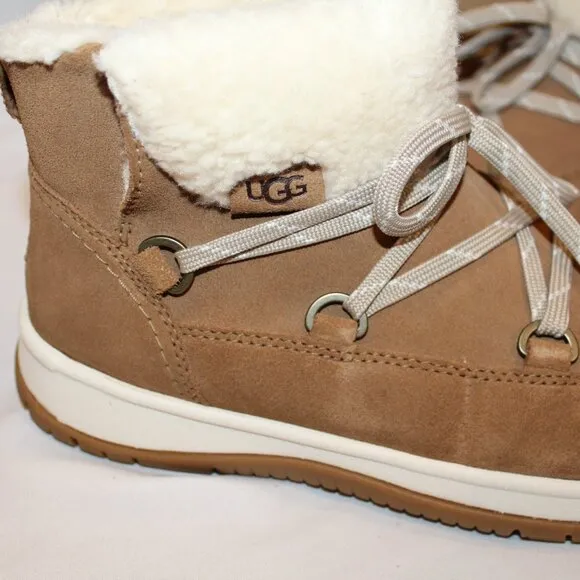 NIB UGG LAKESIDER HERITAGE LACE UP SUEDE SHEARLING LINED ANKLE‎ BOOTS CHESTNUT