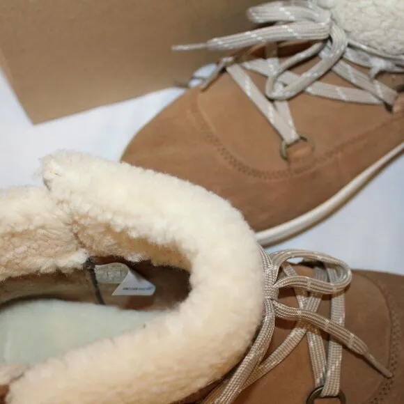 NIB UGG LAKESIDER HERITAGE LACE UP SUEDE SHEARLING LINED ANKLE‎ BOOTS CHESTNUT