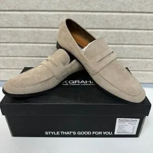 Nick Graham Mens Altered Beige Slip On Suede Penny Loafers Size 8.5 NEW