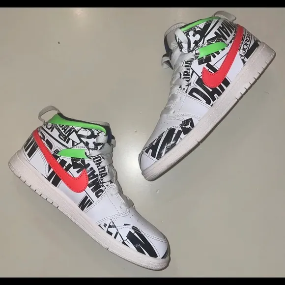 Nike Air Jordan 1 Mid Over-Print Logos Sneakers