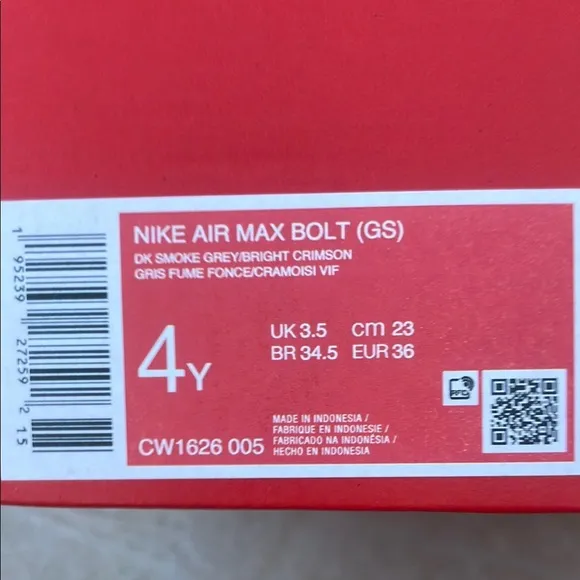 Nike Air Max Bolt (GS) in Smoke Grey and Bright Crimson