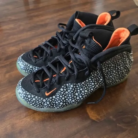 Nike Black and Orange Foamposite Sneakers