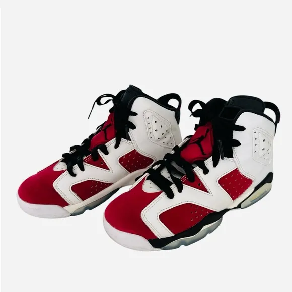 Nike Boy's Air Jordan 6 Retro GS Sneaker, White/Carmine-black, 4.5 Big Kid