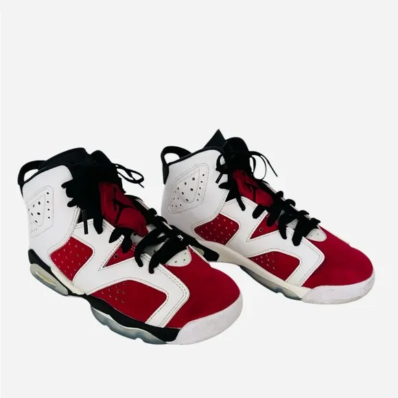 Nike Boy's Air Jordan 6 Retro GS Sneaker, White/Carmine-black, 4.5 Big Kid