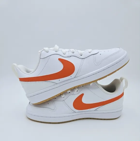 Nike COURT BOROUGH LOW 2 (GS) White/Orange Sneakers BQ5448 114   #C17