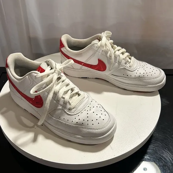 Nike Court Vision Low - DM7588-100 - White/Red/Black Swoosh Print.