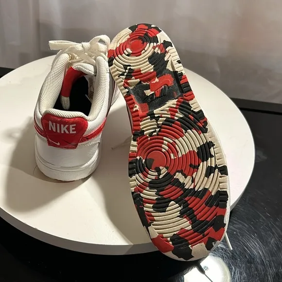 Nike Court Vision Low - DM7588-100 - White/Red/Black Swoosh Print.