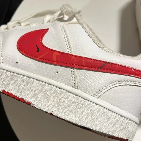 Nike Court Vision Low - DM7588-100 - White/Red/Black Swoosh Print.
