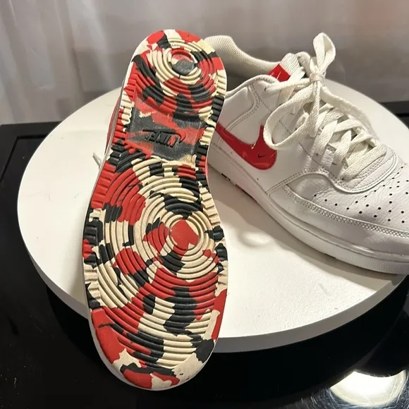 Nike Court Vision Low - DM7588-100 - White/Red/Black Swoosh Print.