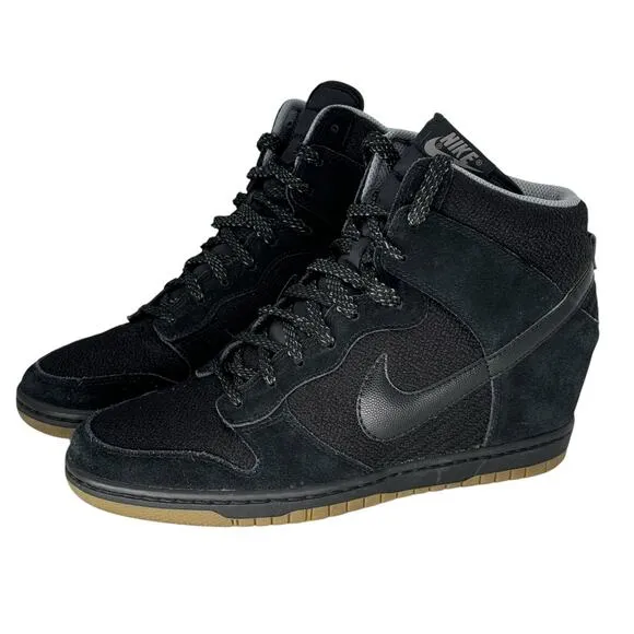 Nike Dunk Sky Hi Essentials Sneakers SZ 10 Black Suede Wedge Gum Sole 644877-006