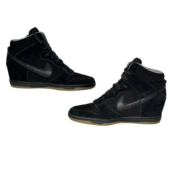 Nike Dunk Sky Hi Essentials Sneakers SZ 10 Black Suede Wedge Gum Sole 644877-006