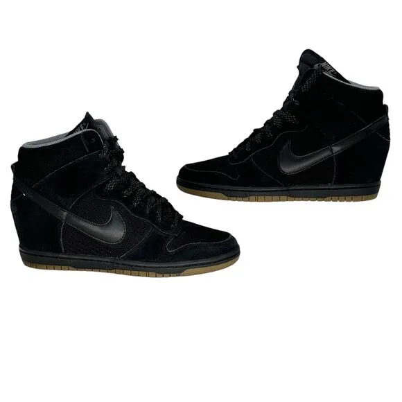 Nike Dunk Sky Hi Essentials Sneakers SZ 10 Black Suede Wedge Gum Sole 644877-006