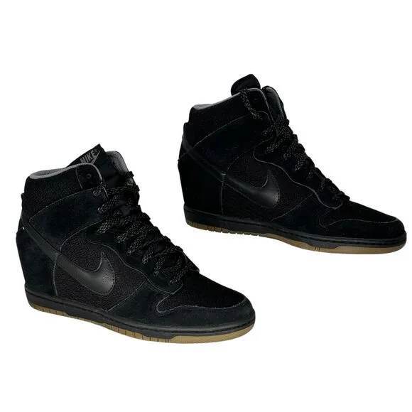 Nike Dunk Sky Hi Essentials Sneakers SZ 10 Black Suede Wedge Gum Sole 644877-006