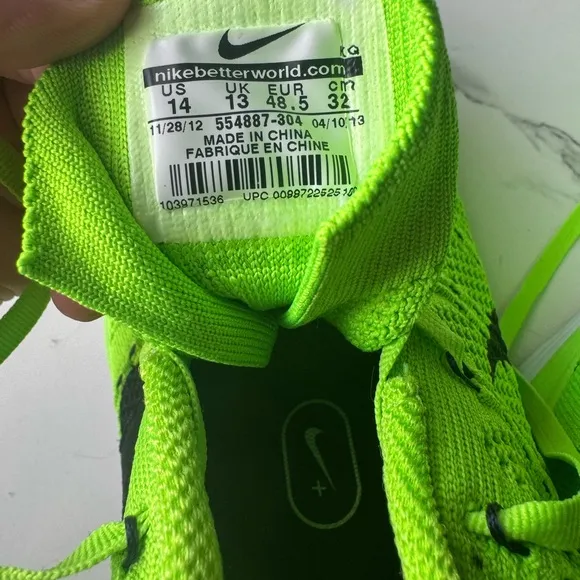 Nike Men’s 14 Flyknit Lunar1  Neon Green Sneakers NWOT