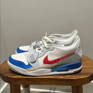 Nike Mens Air Legacy 312 Low White and Blue Sneakers with Red Swoosh