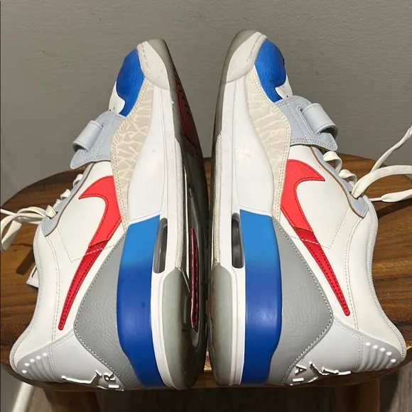 Nike Mens Air Legacy 312 Low White and Blue Sneakers with Red Swoosh