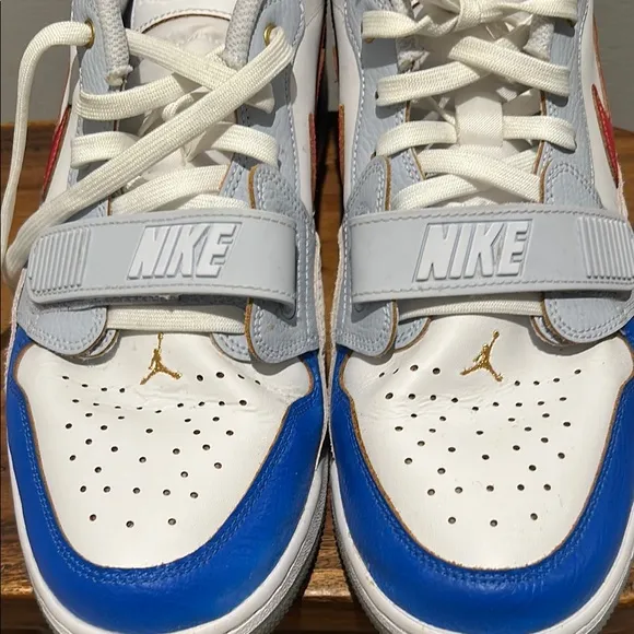Nike Mens Air Legacy 312 Low White and Blue Sneakers with Red Swoosh