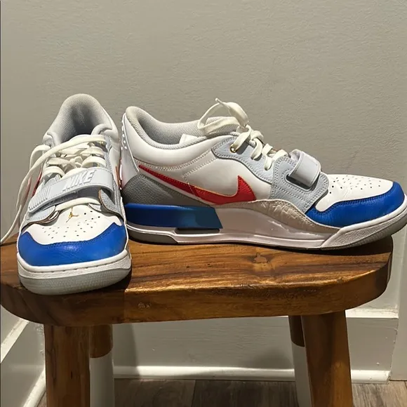 Nike Mens Air Legacy 312 Low White and Blue Sneakers with Red Swoosh