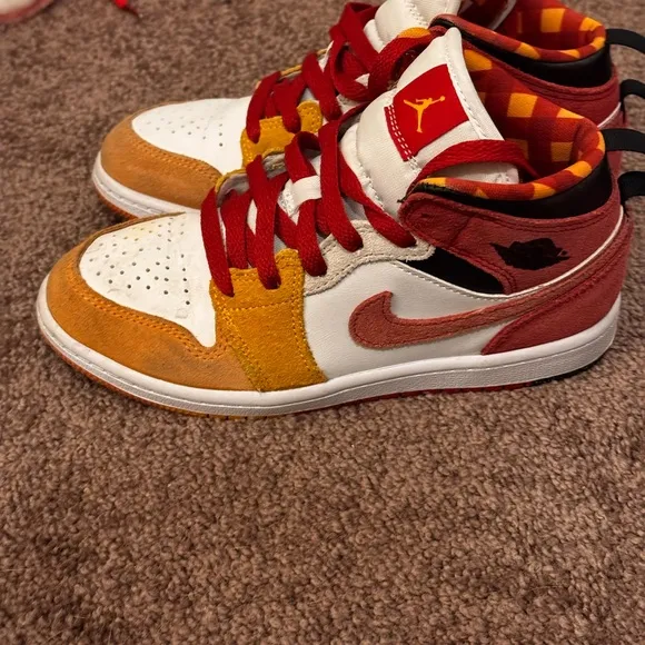 Nike Red Gold and White Jordan Sneakers with Breathable Design