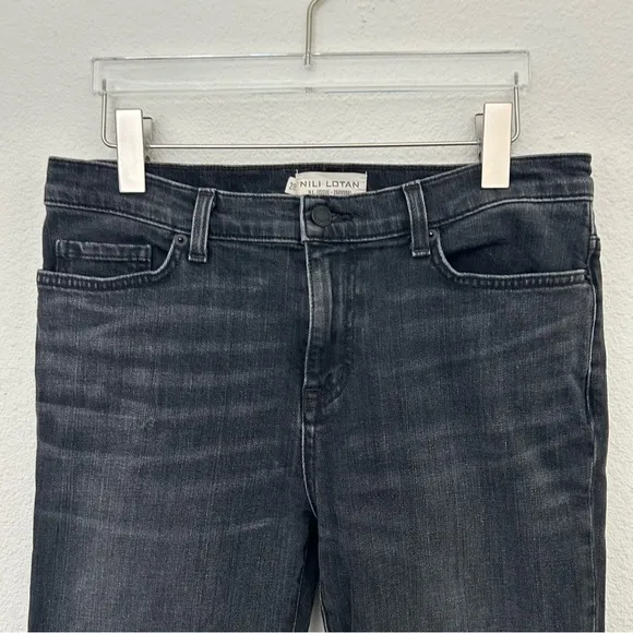 Nili Lotan Vianca Flare Jeans Denim Pants High Waist Raw Crop Hem Black Size 28