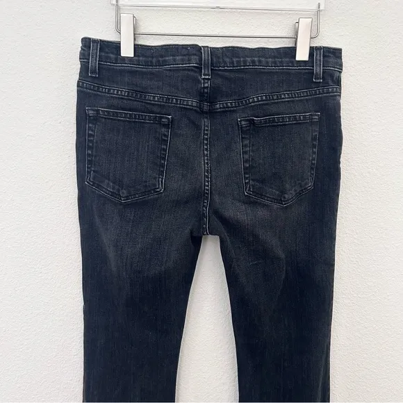 Nili Lotan Vianca Flare Jeans Denim Pants High Waist Raw Crop Hem Black Size 28