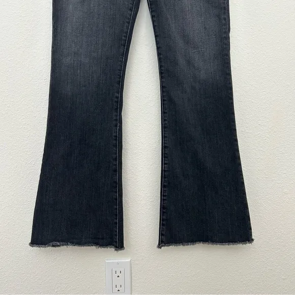 Nili Lotan Vianca Flare Jeans Denim Pants High Waist Raw Crop Hem Black Size 28