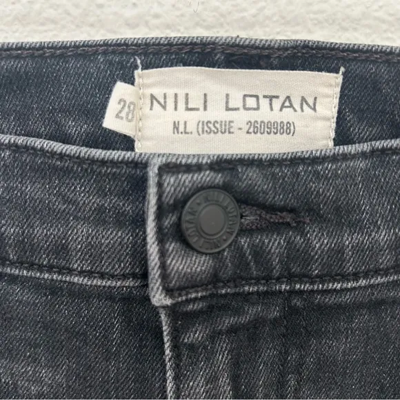 Nili Lotan Vianca Flare Jeans Denim Pants High Waist Raw Crop Hem Black Size 28
