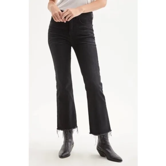 Nili Lotan Vianca Flare Jeans Denim Pants High Waist Raw Crop Hem Black Size 28