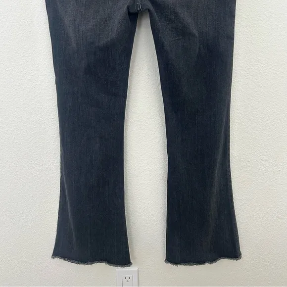 Nili Lotan Vianca Flare Jeans Denim Pants High Waist Raw Crop Hem Black Size 28