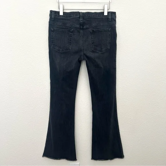 Nili Lotan Vianca Flare Jeans Denim Pants High Waist Raw Crop Hem Black Size 28
