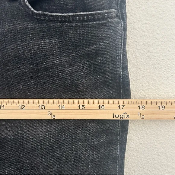 Nili Lotan Vianca Flare Jeans Denim Pants High Waist Raw Crop Hem Black Size 28