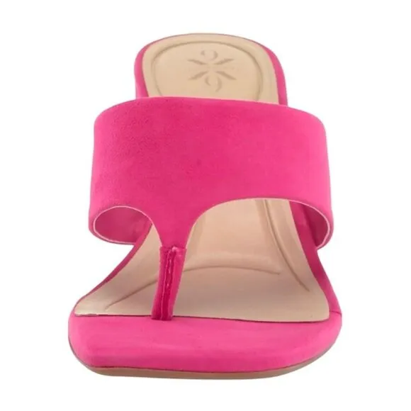 NINE WEST GELINA9X9 Women's Block Heel Thong Sandals Slip On Pink Size 7.5