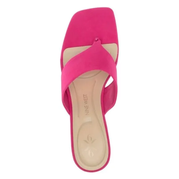 NINE WEST GELINA9X9 Women's Block Heel Thong Sandals Slip On Pink Size 7.5