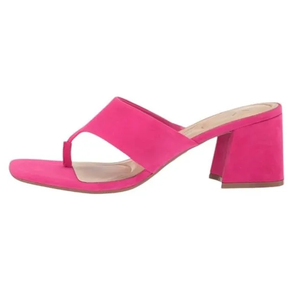 NINE WEST GELINA9X9 Women's Block Heel Thong Sandals Slip On Pink Size 7.5