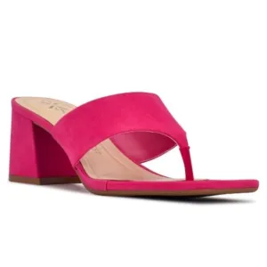 NINE WEST GELINA9X9 Women's Block Heel Thong Sandals Slip On Pink Size 7.5